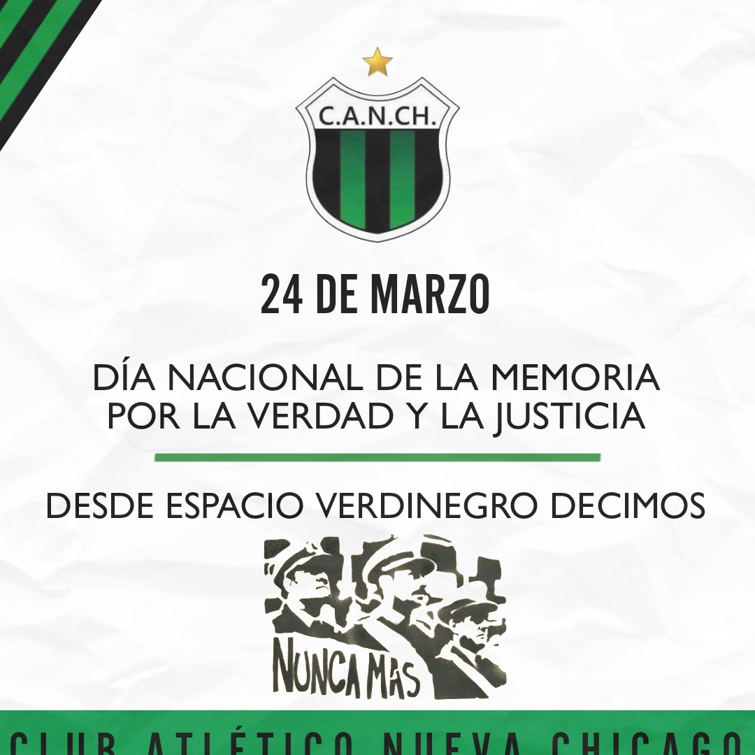 espaciovyn_'s tweet photo. 🗓 🇦🇷 24 DE MARZO
Memoria, Verdad y Justicia.
Desde Espacio Verdinegro decimos #NuncaMás 💚🖤 https://t.co/pYeErXsyhp