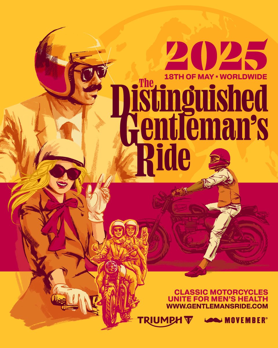 gentlemansride's tweet photo. 🌏 Registrations for The 2025 Distinguished Gentleman’s Ride are now open. On Sunday the 18th of May, the world’s biggest on-road motorcycling event will return in style to raise funds and awareness for men’s health! Register at https://t.co/utPLpA5TNw https://t.co/lhdKEhIVA9