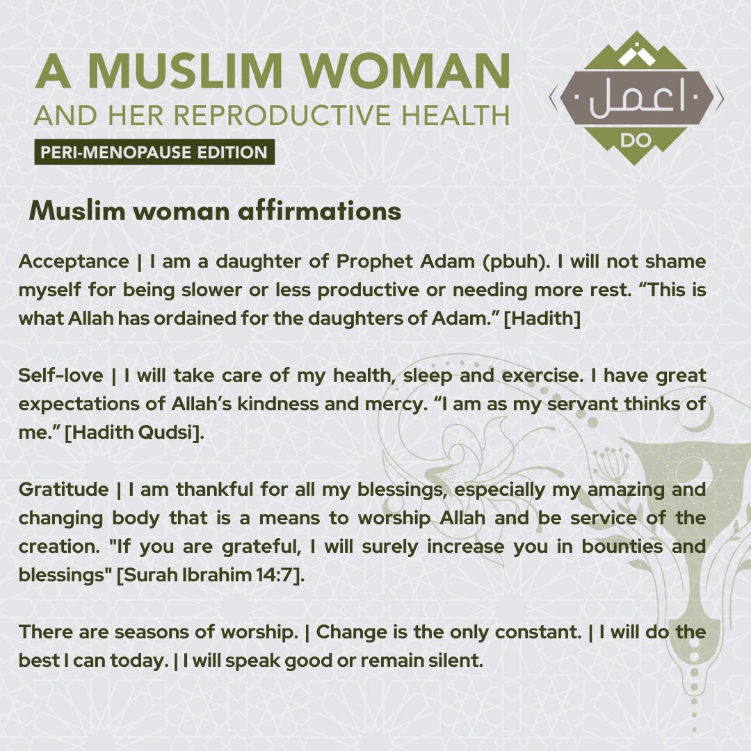 dolearningZA's tweet image. 22. Affirmations 

#DoLearning #RamadanSeries #MuslimWoman #perimenopause #Islam