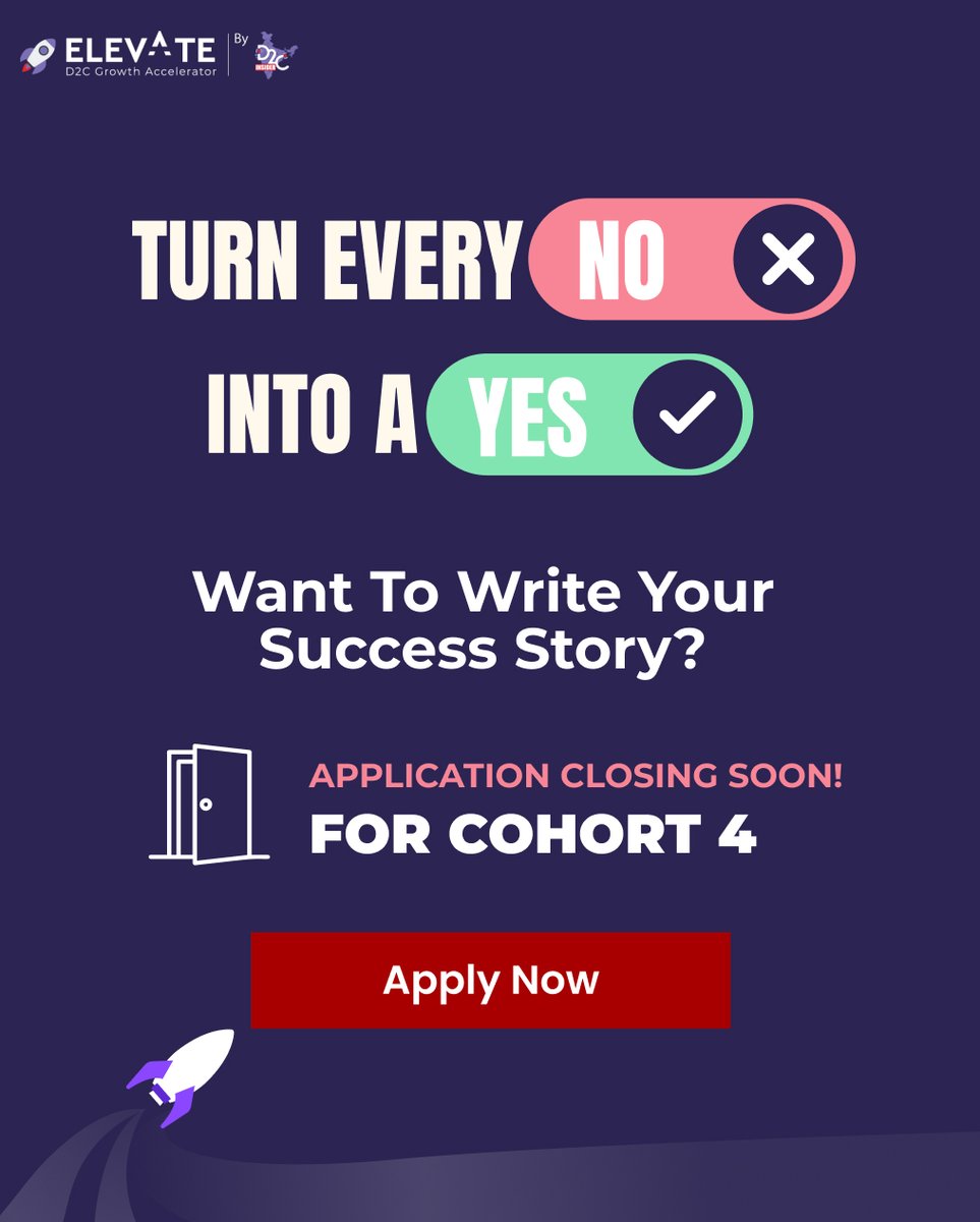 🚀 Elevate – Your Startup’s Launchpad to Growth!

Building a D2C startup is tough, but with the right capital, mentorship, and strategic guidance, you can unlock exponential growth &amp; Elevate Cohort 4 is designed to help founders like you.

🔗 Apply Now: d2ci.co/c4_elevate_reg…
