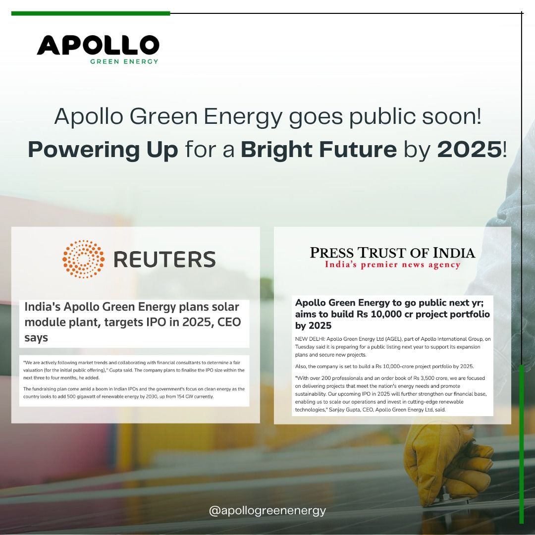 UnlistedShareHQ's tweet photo. Apollo Green Energy is targeting ₹10,000 Cr+ in projects across renewables, logistics & infrastructure.
📈 The Unlisted shares are heating up, as their IPO is underway in 2025.
A detailed thread🧵
#ApolloGreen #UnlistedShares