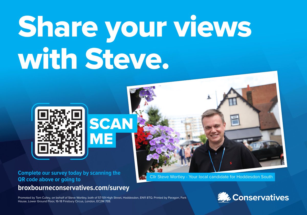 I’m halfway through my current term as your Borough of Broxbourne Councillor, and as a Hoddesdon Resident I want to make sure I’m focusing on the issues that matter most to you.

Please take a moment to scan the QR code or type in the link to complete a short questionnaire—it’s