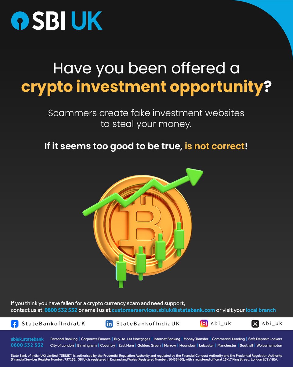 Not all that glitters is gold… or Bitcoin. 🚨 Scammers use fake investment  websites to steal your money. Stay alert and verify before you invest! If  you suspect you may be involved