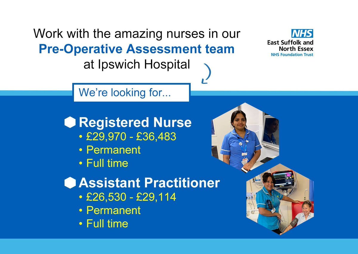 recruitmentESN2's tweet image. #TeamESNEFT have opportunities for enthusiastic nursing professionals who enjoy helping patients at the start of their surgical journey 👇 

🏥 #RegisteredNurse buff.ly/G4wmavy 
🏥 #AssistantPractitioner buff.ly/MLkNAC4 

#NHS #NHSJobs #Nurse #Surgery @nmcnews