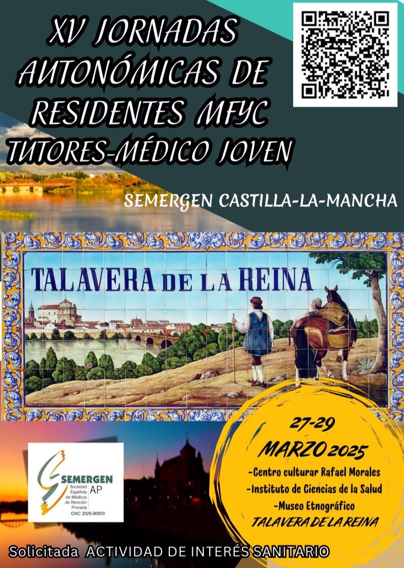 ¡Atención, residente de MFyC! 👩‍⚕️👨‍⚕️ ¡No te pierdas las XV Jornadas Autonómicas de Residentes MFyC. Tutores-Médico Joven de <a href="/semergencyl/">SEMERGEN-CyL</a> !
🗓️ Del 27 al 29 de marzo de 2025 en 📍Talavera de la Reina.
Programa: f.mtr.cool/uoxlutafel
Inscripciones: f.mtr.cool/xcvfiktxaz
🏛️