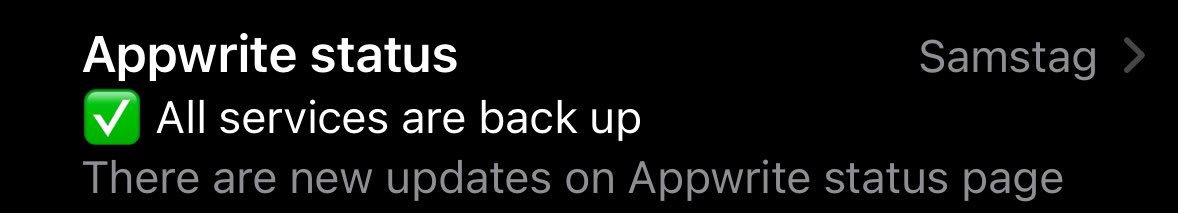 Peter9YF's tweet photo. @appwrite „All services are back up“ 😉 https://t.co/zE26S6rRtH