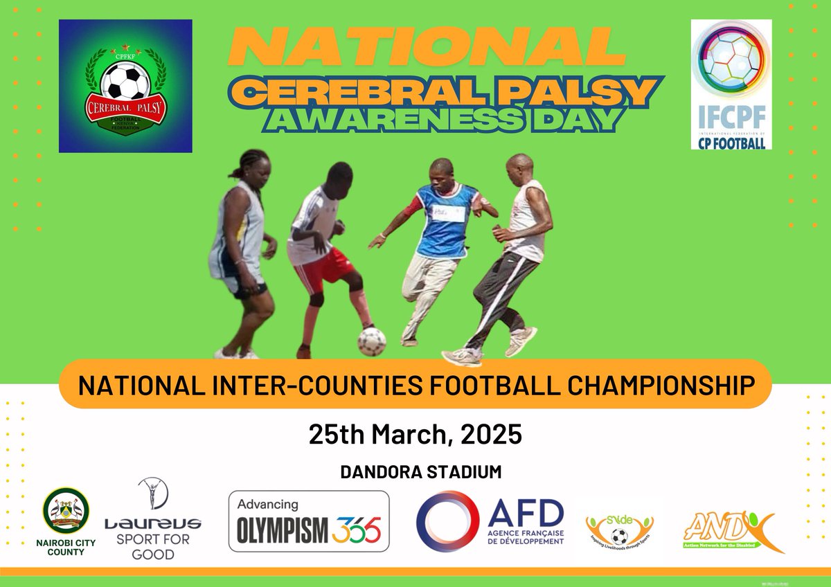 ANDY Tweets (@actionetwork) on Twitter photo On 25th March 2025. CEREBRAL PALSY FOOTBALL KENYA FEDERATION in partnership with ANDY joins the world in celebration of Cerebral Palsy Awareness month. The event is supported under <a href="/ifcpf/">IFCPF (CP Football) ⚽️</a> Sports for Livelihood and Development (SLIDE 3 ) On 25th March 2025. CEREBRAL PALSY FOOTBALL KENYA FEDERATION in partnership with ANDY joins the world in celebration of Cerebral Palsy Awareness month. The event is supported under <a href="/ifcpf/">IFCPF (CP Football) ⚽️</a> Sports for Livelihood and Development (SLIDE 3 )