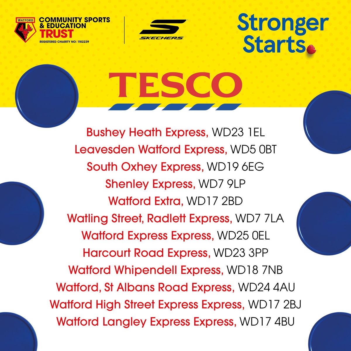 It's the last week for you to help us get the most funding for our work with young people at the Meriden Community Centre! When you shop at the Tescos below, please grab a blue token and cast your vote for the Meriden. 

Every Little Token Helps #TescoStrongerStarts