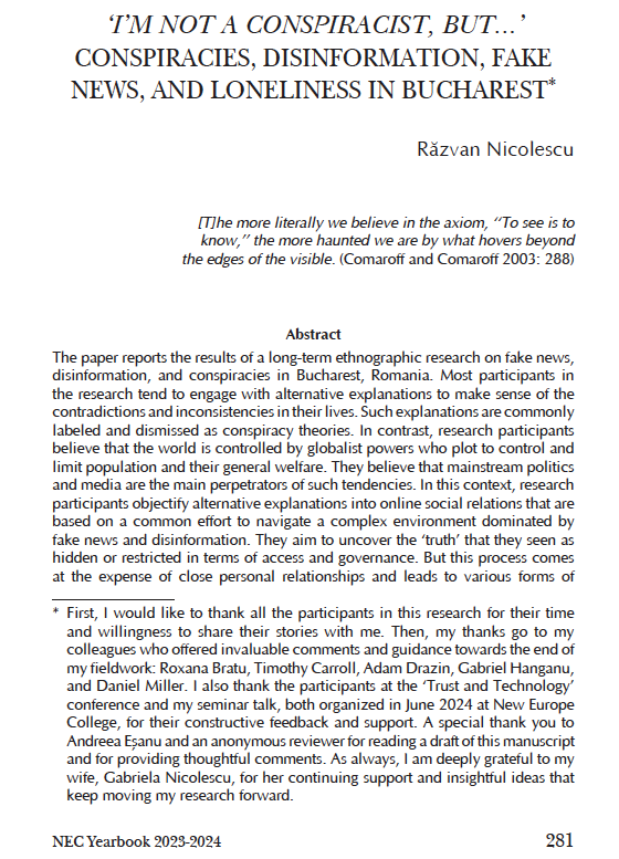 razvanni's tweet photo. Happy to see my first piece of work on what is commonly known as conspiracies published! It reports the results of a long-term fieldwork in Bucharest. I wrote this in June-July 2024, which now feels like a long time ago...

Full text here: https://t.co/pZlkS4Z1My https://t.co/1PkkFs3wEX