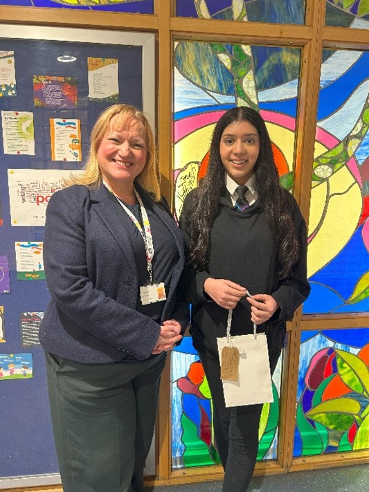At our Careers Event last month, <a href="/odfjelltech/">Odfjell Technology</a> ran a competition where young people had to write about someone who inspires them. The winner was one of our S5 pupils, Insia. She was presented with her prize in school by the Head Teacher, Mrs Reid.
