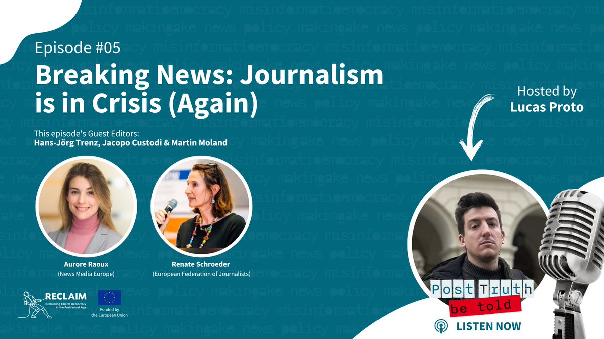 📢 Breaking News: Journalism in Crisis (Again)

Out now!!! Episode #5 of the RECLAIM podcast 
🎙️Post-truth be told🎙️

🔊Listen now and join the conversation.
👉Spotify: spoti.fi/4kSjX9F
👉Apple: apple.co/4hCHwQX
🌐More info on the RECLAIM website: