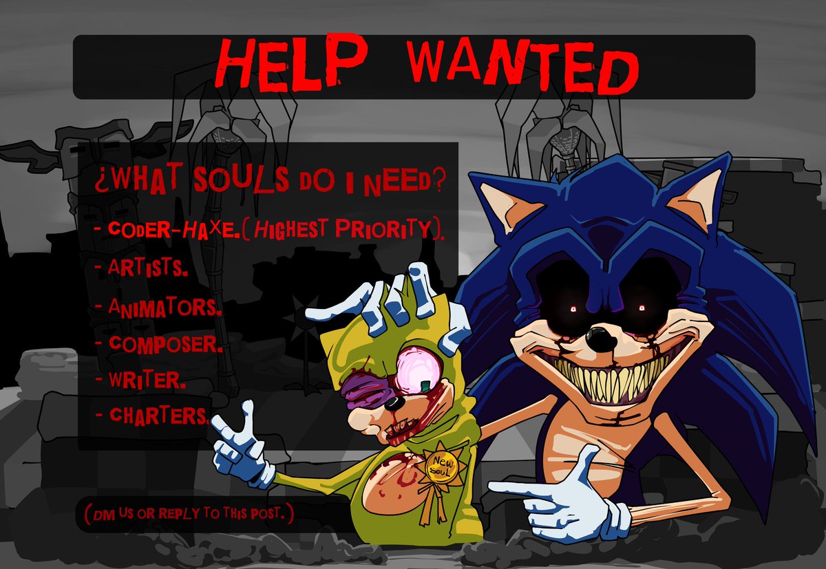 ExeStrikesBack's tweet photo. It's been quite a while since we made a post like this, but now we really need your help to get this project back on track.

The demo is almost finished and we hope to release it very soon, but for that we need your help!

#sonicexe #execommunity #creepypasta #FNF #fnfmod https://t.co/wk9cC3FMMH