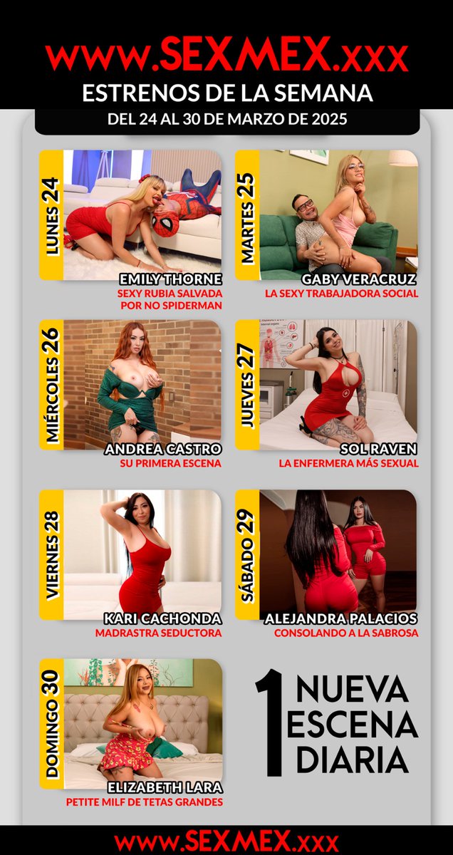 ¡Ya está aquí la #Cartelera de la semana del 24 al 30 de #Marzo 2025 en #SEXMEX con:

<a href="/EmilyThornePorn/">EmilyThorne_Oficialxxx🔞</a>
<a href="/Gaby_Veracruz/">Gaby Veracruz</a>
<a href="/Andreacastro1x/">Andrea castro</a> #Debut
<a href="/daimonsxsol/">solravendaimon🖤🌙✨</a>
<a href="/Karicachonda7/">Karicachonda7</a>
<a href="/AlejitaPM1228/">Alejandra Palacios</a>
<a href="/ElizabethLaraof/">👑 Elizabeth Lara 👑 (150K) 💋</a> 

Suscribete y no te los pierdas SOLO EN SEXMEX.XXX

#FelizSemana