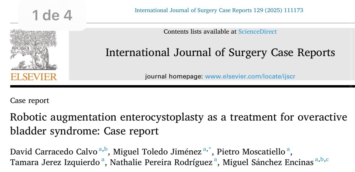 Don’t forget to read our last paper at International Journal of Surgery Case Report. Third line treatment of overactive bladder with robotic augmentation enterocystoplasty.

We describe Surgery step by step and done a literature review.
<a href="/HUReyJuanCarlos/">Hosp.Rey Juan Carlos</a> 
<a href="/InfoAeu/">AEU</a> 
<a href="/EndoLapRobAEU/">Lit/Endo/Lap/Rob AEU</a>