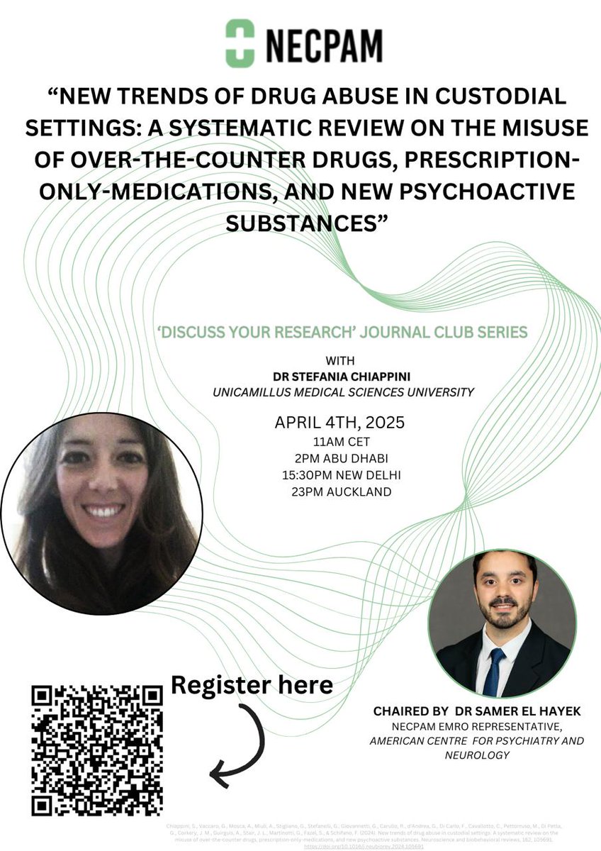 Join us April 4 11am CET for “Discuss Your Research'” Journal Club featuring Dr.  Chiappini presenting "New trends of drug abuse in custodial settings: A systematic review  Register here: lnkd.in/euBHtxWS