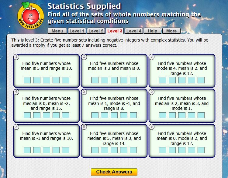 It is quite difficult for a maths teacher to mark an exercise for which there are so many different possible answers. Luckily the software will do the work for you if students do this exercise online:

buff.ly/Px9f4CI

#mathschat #mathstoday #MeanMedianModeRange