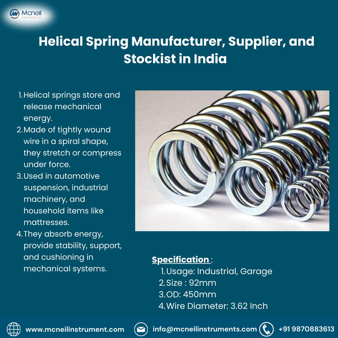 mcneilinstrume2's tweet image. Compression Springs &amp;amp; Helical Springs manufacturer, supplier and exporter.
#CompressionSprings #HelicalSprings #SpringManufacturer #SpringExporter #PrecisionSprings #McneilInstruments #India #USA #UAE #Germany #France #Canada #SaudiArabia #Qatar #Kuwait #Oman #Gulf