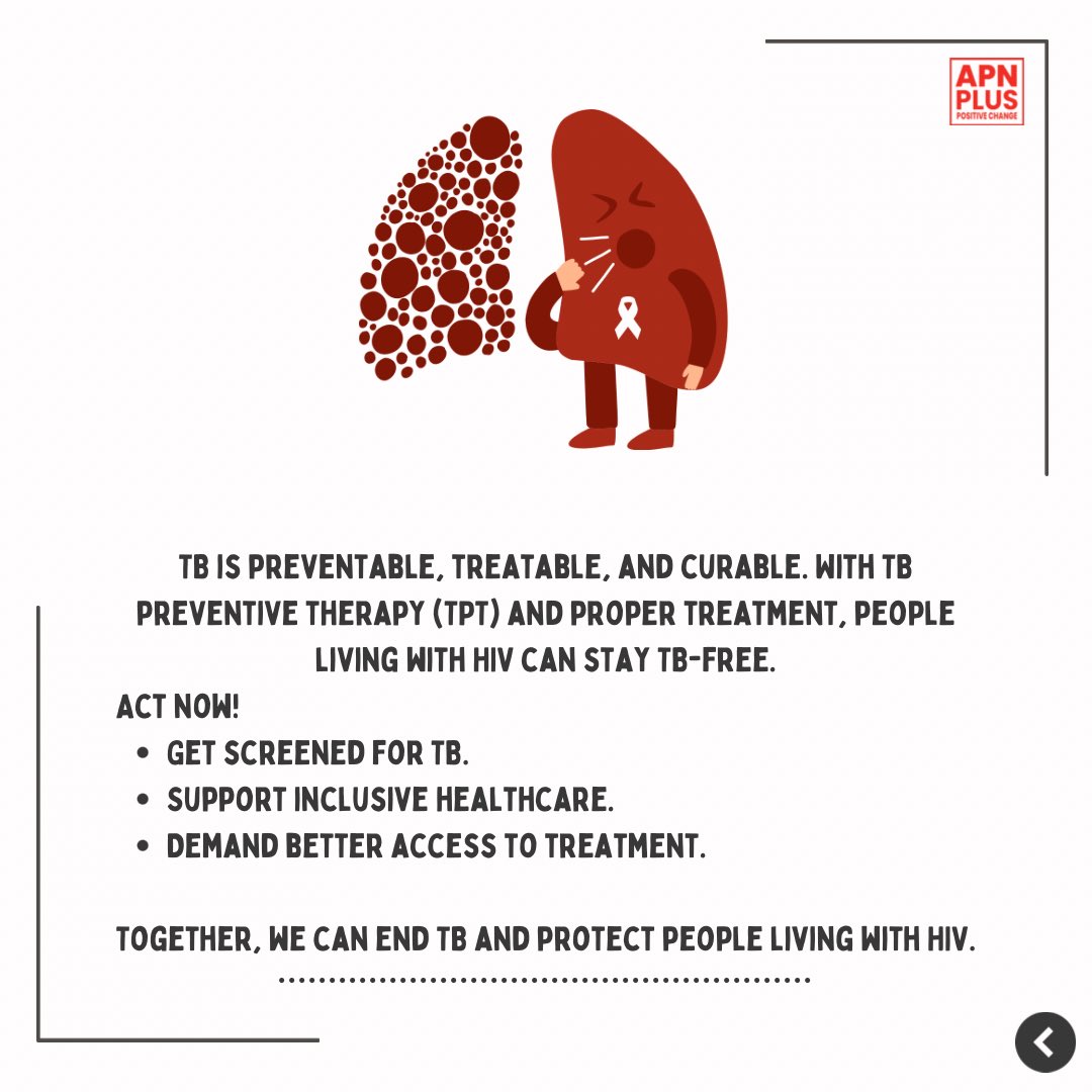 For people living with HIV, TB is more than an illness, it’s a silent killer. But it doesn’t have to be. With early screening, better access to treatment, and strong community support, we can stop TB in its tracks.

Together, we can end TB.
#WorldTBDay #EndTB #HIV