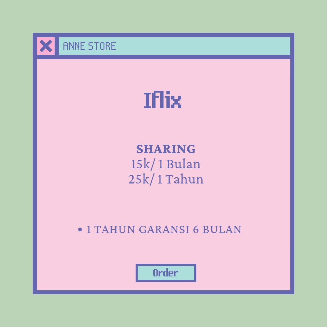 READY IFLIX &amp; BSTATION

🔸IFLIX 
↪15k/1 bulan
↪25k/1 tahun

🔸BSTATION
—Sharing
12k/bln
30k/thn
—Private
45k/bln

➡Bergaransi
➡Trusted (#.testibyre)
➡Order : wa.me/6287768463922

t. mana ada yang jual iflix bstation iqiyi netflix wetv murah