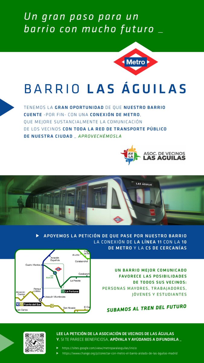 🚇 Conoce la solicitud para que el barrio de Las Águilas cuente -por fin- con una conexión de Metro, que mejore la comunicación con toda la red de transporte público de nuestra ciudad 📌sites.google.com/view/metropara… Aprovechemos la oportunidad 🙌 Apoya y difunde change.org/p/conectar-con…