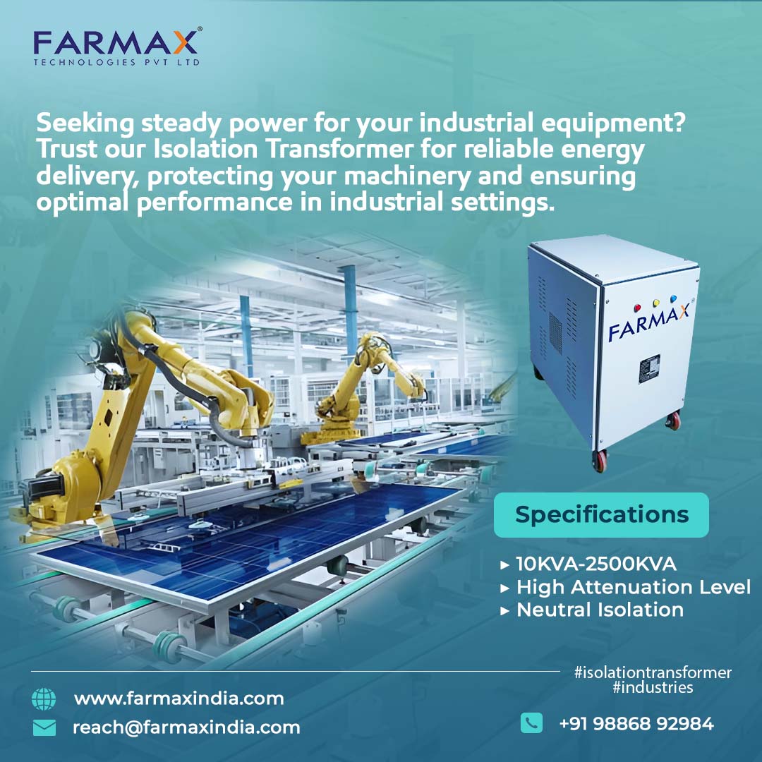 FarmaxT's tweet image. Seeking steady power for your industrial equipment?
Trust our Isolation Transformer for reliable energy delivery, protecting your machinery and ensuring optimal performance in industrial settings.

🌐farmaxindia.com

#IsolationTransformer #StablePower #industries