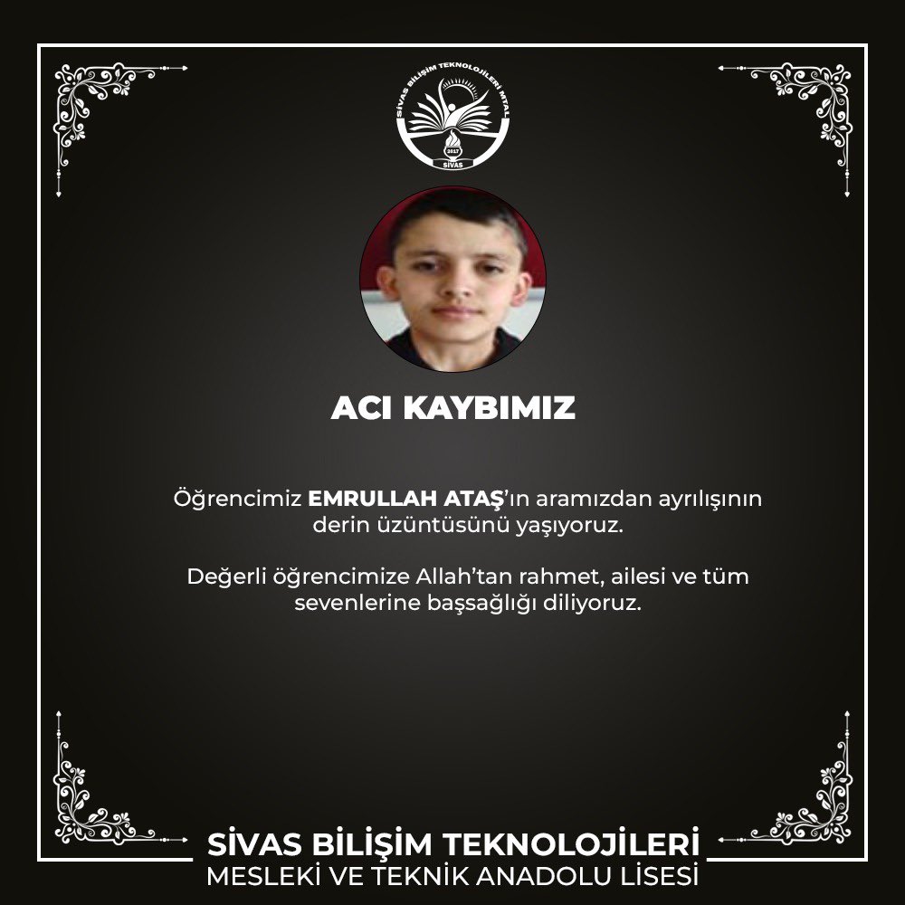 sivasbilisimtek's tweet photo. Allah rahmet eylesin mekanın cennet olsun Emrullah… https://t.co/AHo4cAyYT2