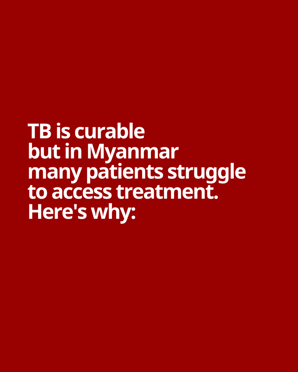 MSF_Myanmar's tweet photo. TB is curable but in Myanmar many patients struggle to access treatment.
Myanmar remains one of the highest TB burdened countries in the world.
MSF fears for the well-being of TB positive people who have been cut off from essential treatment. https://t.co/ATb9CJf8V4