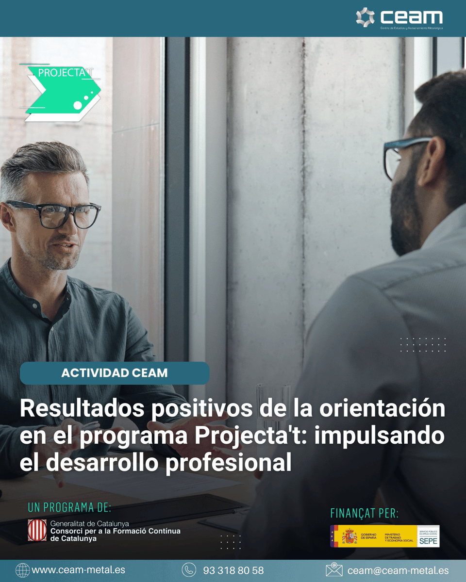 CEAMmetal's tweet photo. 🚀 Projecta’t transforma carreras

✔ Orientación 100% subvencionada
✔ Mejora d competencias
✔ Promoción interna

💬 “He visto cómo la orientación personalizada transforma vidas”
Noticia: https://t.co/33xfTZDUVV

Empresas ¡apostad x l talento d vuestro equipo!
#Projectat #CEAM https://t.co/QsIaYohcaV