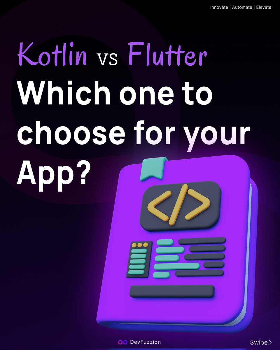 devfuzzion's tweet image. Kotlin vs. Flutter
Kotlin offers native performance and seamless Android API access, while Flutter provides cross-platform support and faster UI development. Each has its pros and cons choose based on your project needs.
#Kotlin #Flutter #AppDevelopment #MobileDev #Tech #WebDev