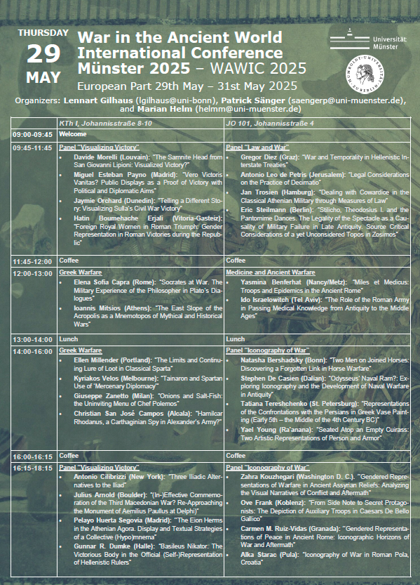 julioce_ruiz_'s tweet photo. 📢 From May 29-31, the War in the Ancient World International Conference (WAWIC) will be held in Münster (Germany) & Duluth (USA).
🔹 On May 29 (2-6:15 PM), don’t miss our panel "Iconography of War in the Ancient World", organized by Dr. @martarqueo & me.
See you there! #WAWIC https://t.co/ef6fA2P0ox
