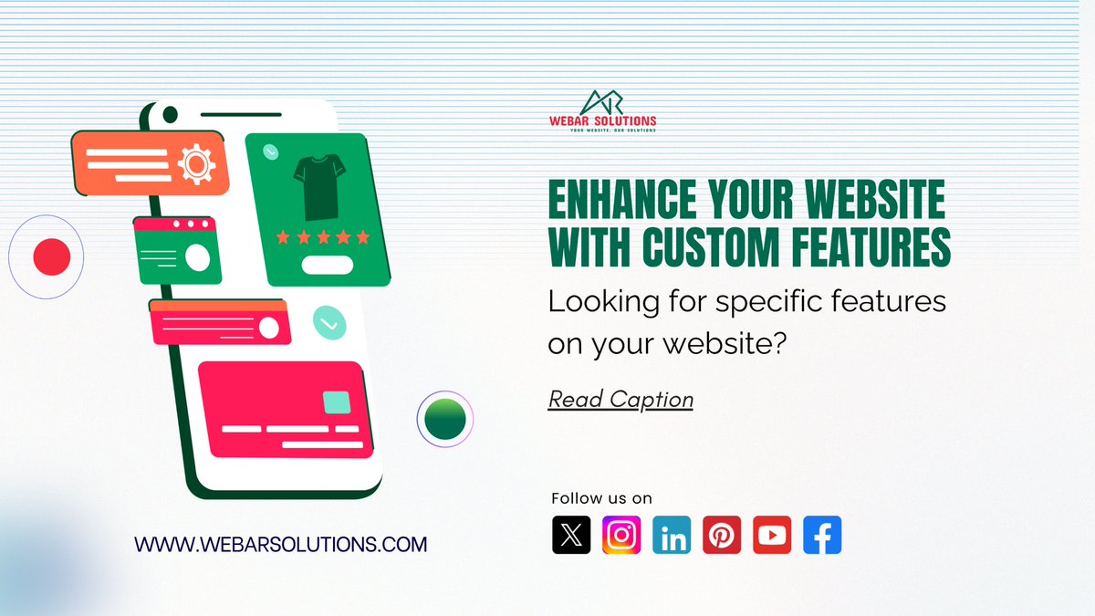 WebarSolutions's tweet image. We develop custom features that enhance your website&apos;s functionality and user experience. Whether it&apos;s a custom form, interactive elements, or unique design features, we bring your ideas to life.
#CustomFeatures #WebDevelopment #UserExperience #WebsiteEnhancement
