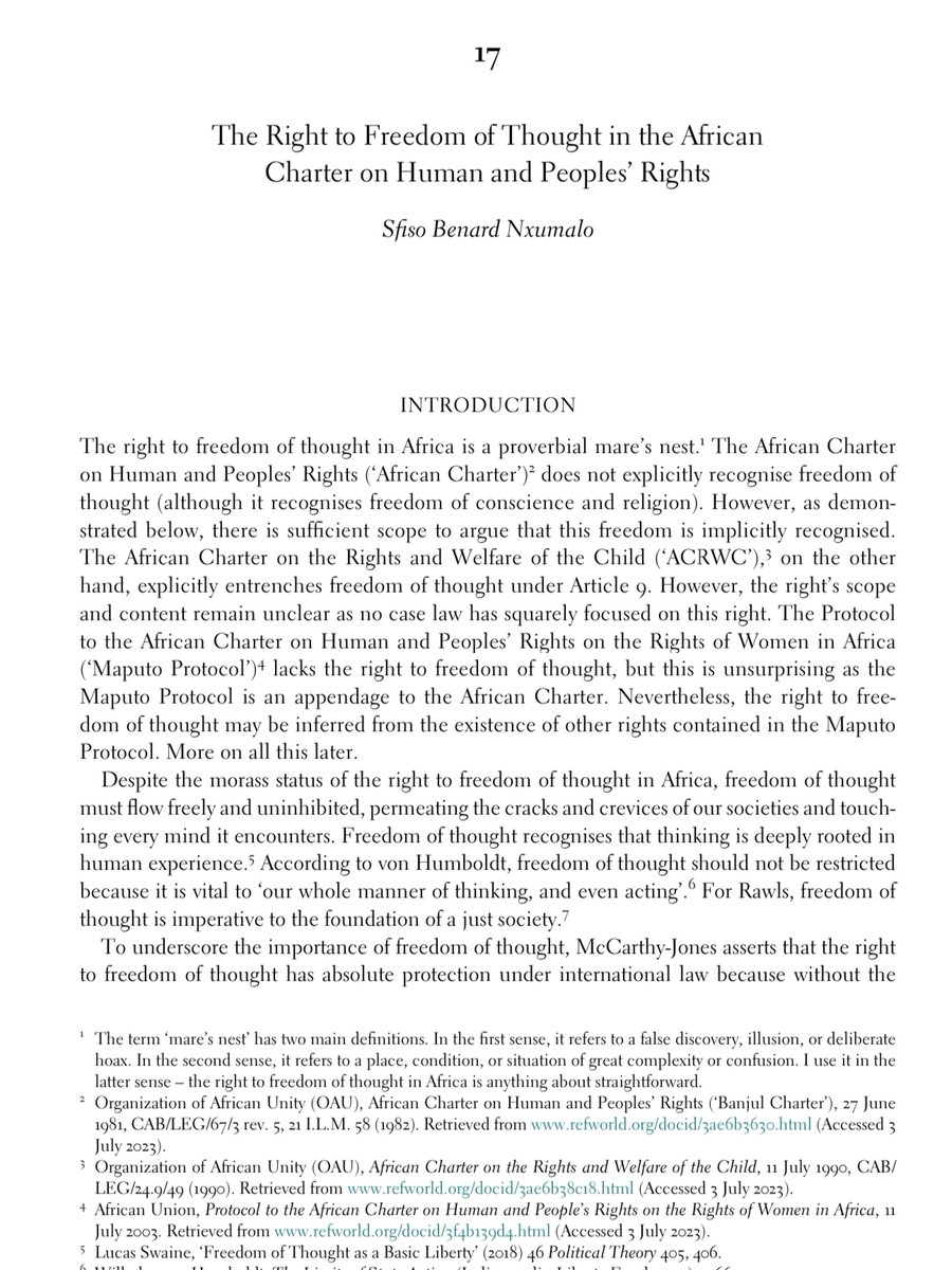 I’m honoured to have contributed a chapter to The Cambridge Handbook of the Right to Freedom of Thought, entitled “The Right to Freedom of Thought in the African Charter on Human and Peoples’ Rights”.

You can read more about the book here: lnkd.in/dzTW8QcN