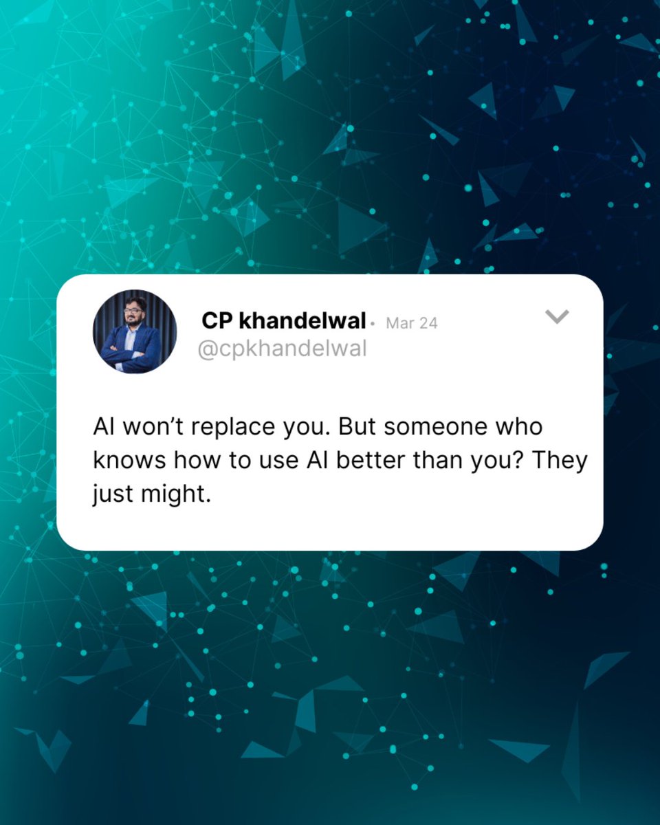 cp_khandelwal's tweet image. AI isn’t the enemy, standing still is. The ones who learn, adapt, and grow will always have the edge.

#AIInsights #TechMindset #FutureReady