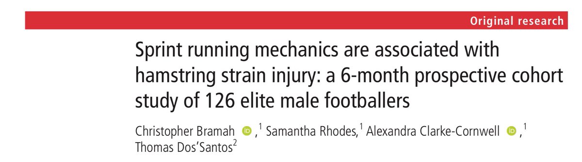 Dr Chris Bramah (@chrisbramah) on Twitter photo 🆕‼️ Sprint Running Mechanics & Hamstring Injury Risk ‼️🆕
Our latest research in <a href="/BJSM_BMJ/">British Journal of Sports Medicine (BJSM)</a> explores whether sprint mechanics are linked to past and future hamstring injuries in professional footballers.
What did we find? And why does this matter? 🧵👇
bjsm.bmj.com/content/early/… 🆕‼️ Sprint Running Mechanics & Hamstring Injury Risk ‼️🆕
Our latest research in <a href="/BJSM_BMJ/">British Journal of Sports Medicine (BJSM)</a> explores whether sprint mechanics are linked to past and future hamstring injuries in professional footballers.
What did we find? And why does this matter? 🧵👇
bjsm.bmj.com/content/early/…
