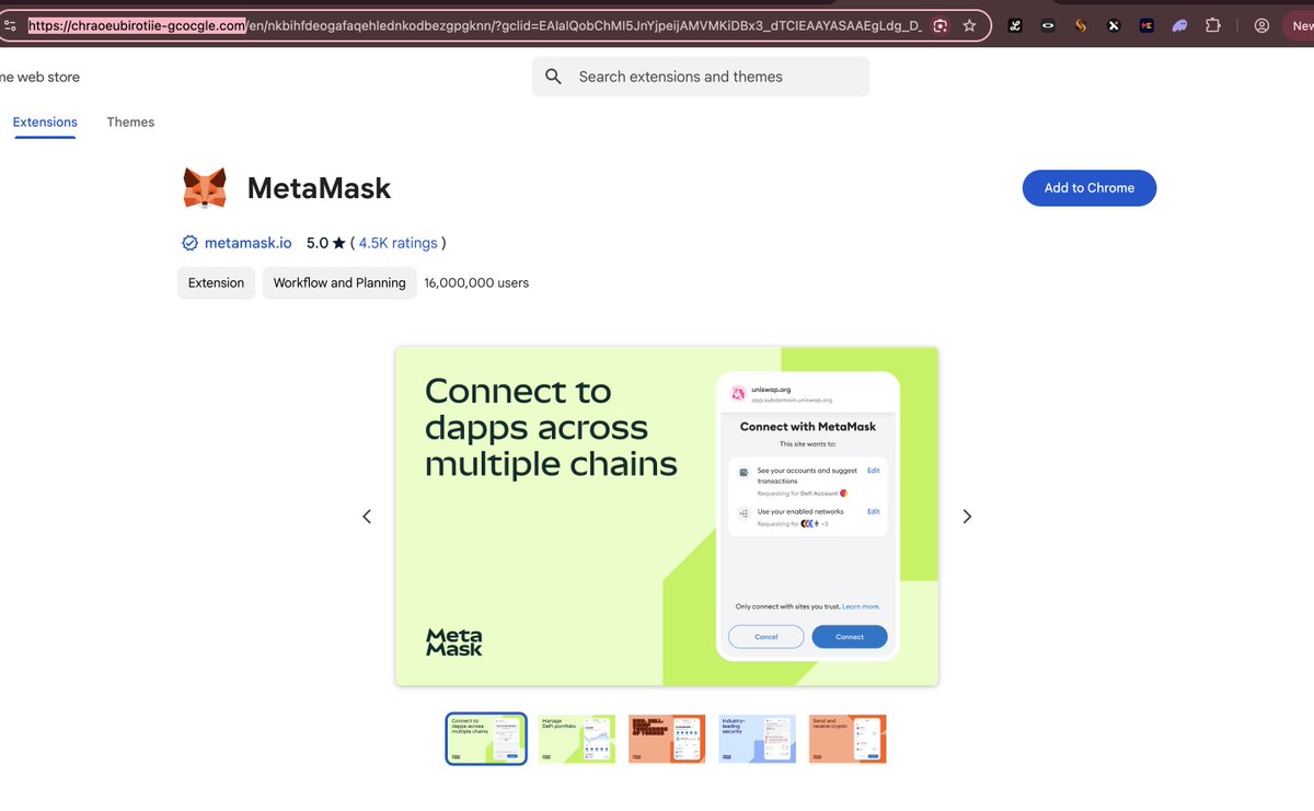 Come on @Google how do you allow scams like this? (Google Ad points to fake  Metamask app in fake Chrome Webstore)