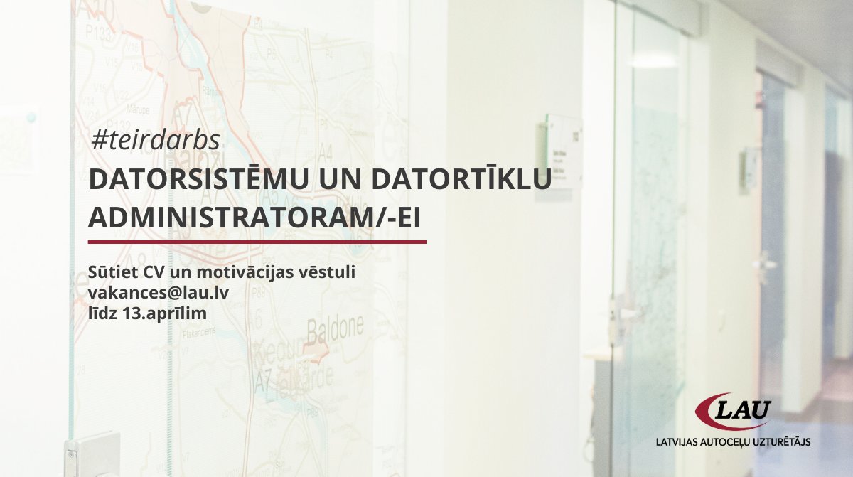 autoceli's tweet image. Aicinām pievienoties mūsu Informācijas tehnoloģiju departamenta komandai.
Meklējam kolēģi - Datorsistēmu un datortīklu administratoru
Vairāk par vakancēm: lau.lv/vakances
#vakances #teirdarbs