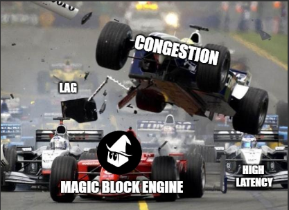 Leave the slow lane! 😅
Swap lag and congestion for 𝑺𝒑𝒆𝒆𝒅 &amp; 𝑺𝒄𝒂𝒍𝒂𝒃𝒊𝒍𝒊𝒕𝒚 with <a href="/MagicBlock/">MagicBlock ✨</a> 

Magic Block is the supercharged engine that powers your apps and games to peak performance!
#MagicBlockF1