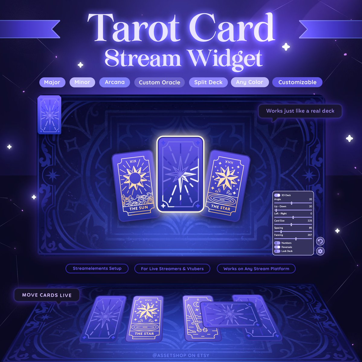 AssetShop_'s tweet image. ๐ฎ๐๐๐๐๐ ๐๐๐๐ ๐๐๐๐๐๐ - for Streamers/ Vtubers
๐๐ฐ๐ณ๐ฌ๐ด ๐ซ๐ถ๐ด๐ต ๐ญ๐ช๐ฌ๐ฆ ๐ข ๐ณ๐ฆ๐ข๐ญ ๐๐ข๐ณ๐ฐ๐ต ๐๐ฆ๐ค๐ฌ!
โโฆ Fully Customizable - Colors, Design, UI, Layout
โคท + Make your own Oracle cards & meanings!
โโฆ Reversal Readings: On/ Off
โโง Quick Menus & Cardโฆ
