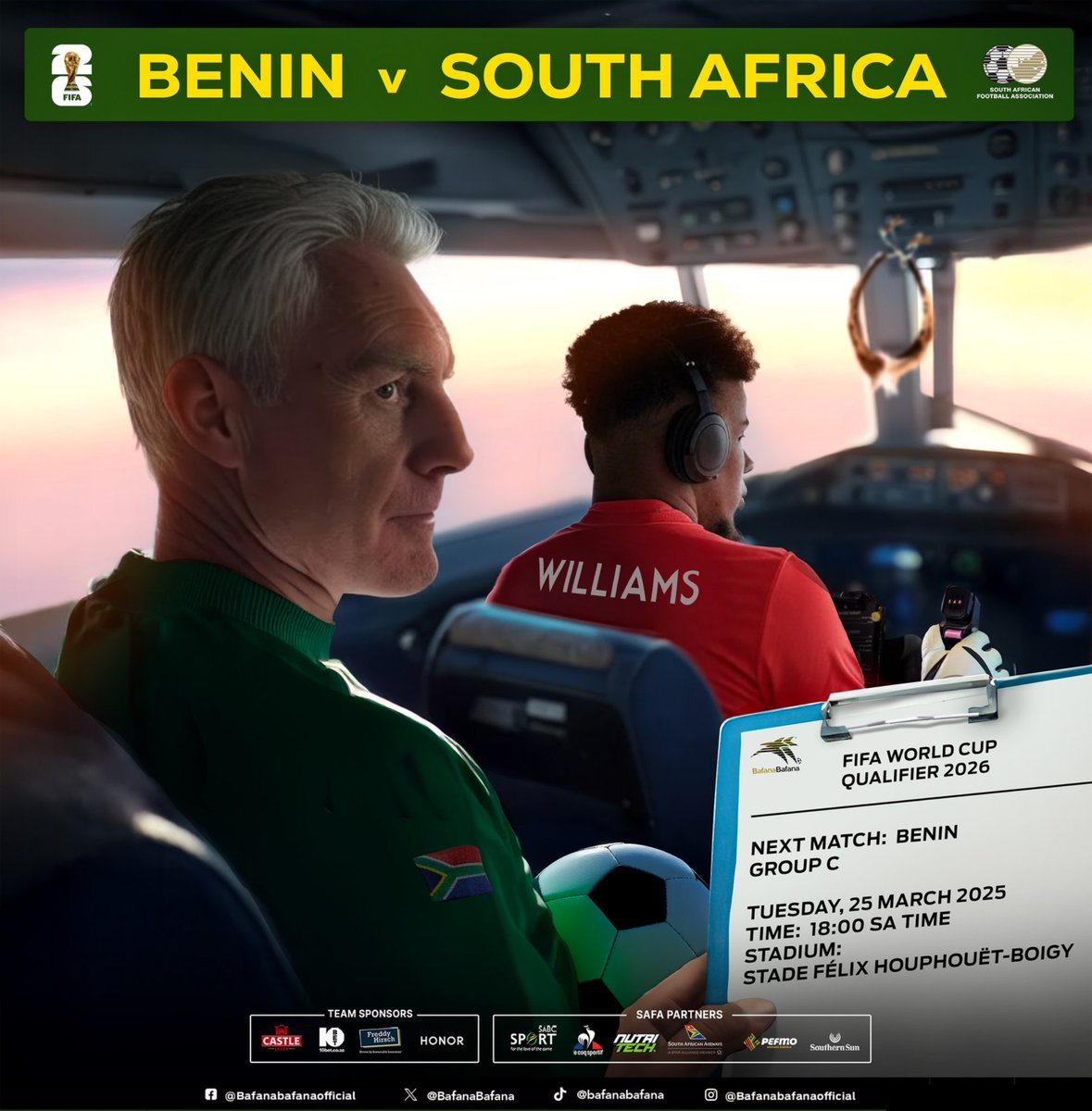 Bafana Bafana (@bafanabafana) on Twitter photo As we continue on this journey......
FIFA World Cup Qualifier
โฝ๏ธ Benin ๐ง๐ฏ vs South Africa
๐ 25 March 2025
โฐ๏ธ 18h00 (SA time)
๐ Stade Fรฉlix Houphouรซt Boigny
๐บ SABC
#FIFAWorldCupQualifier
#BafanaPride
<a href="/SABC_Sport/">SABC Sport</a> As we continue on this journey......
FIFA World Cup Qualifier
โฝ๏ธ Benin ๐ง๐ฏ vs South Africa
๐ 25 March 2025
โฐ๏ธ 18h00 (SA time)
๐ Stade Fรฉlix Houphouรซt Boigny
๐บ SABC
#FIFAWorldCupQualifier
#BafanaPride
<a href="/SABC_Sport/">SABC Sport</a>