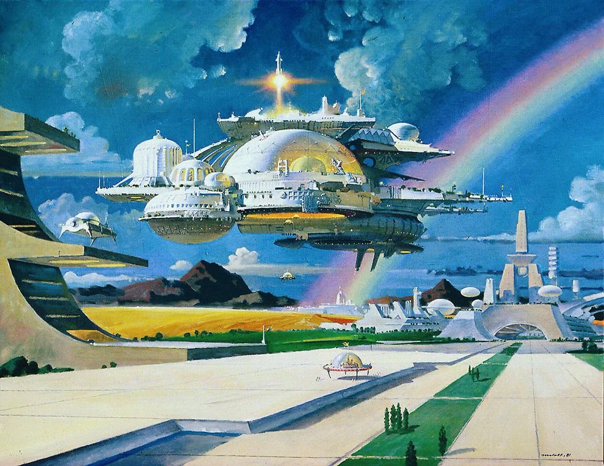 retroscifiart's tweet photo. Robert McCall’s Floating Worlds series, 1970s/80s https://t.co/dQiV70yUBa