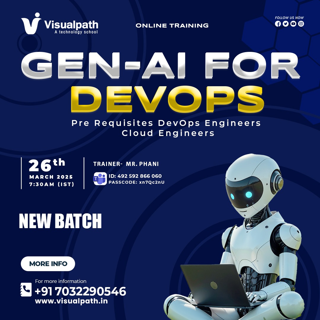 VisualpathPro's tweet photo. Teams Link: https://t.co/ncpTP9PR3P
Meeting ID: 492 592 866 060
Passcode: xn7Qc2nU
Attend Online #NewBatch On #genaifordevops
Batch on: 26th March 2025 @ 7:30 AM (IST).
Call us: +91 7032290546
WhatsApp: https://t.co/JwGoDA7iwF
Visit: https://t.co/wfOvb1mriw
#GenAI #DevOps #ai https://t.co/A7aOh1BZsf