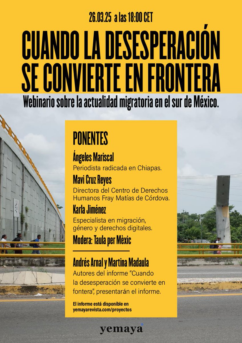 💻🇲🇽 ¡Nos vemos (online) este miércoles!

📩 Inscripciones al webinar: forms.gle/LVLP6RR2iBmwgo…

🔎 Descarga aquí el informe: yemayarevista.com/proyectos/fron…
