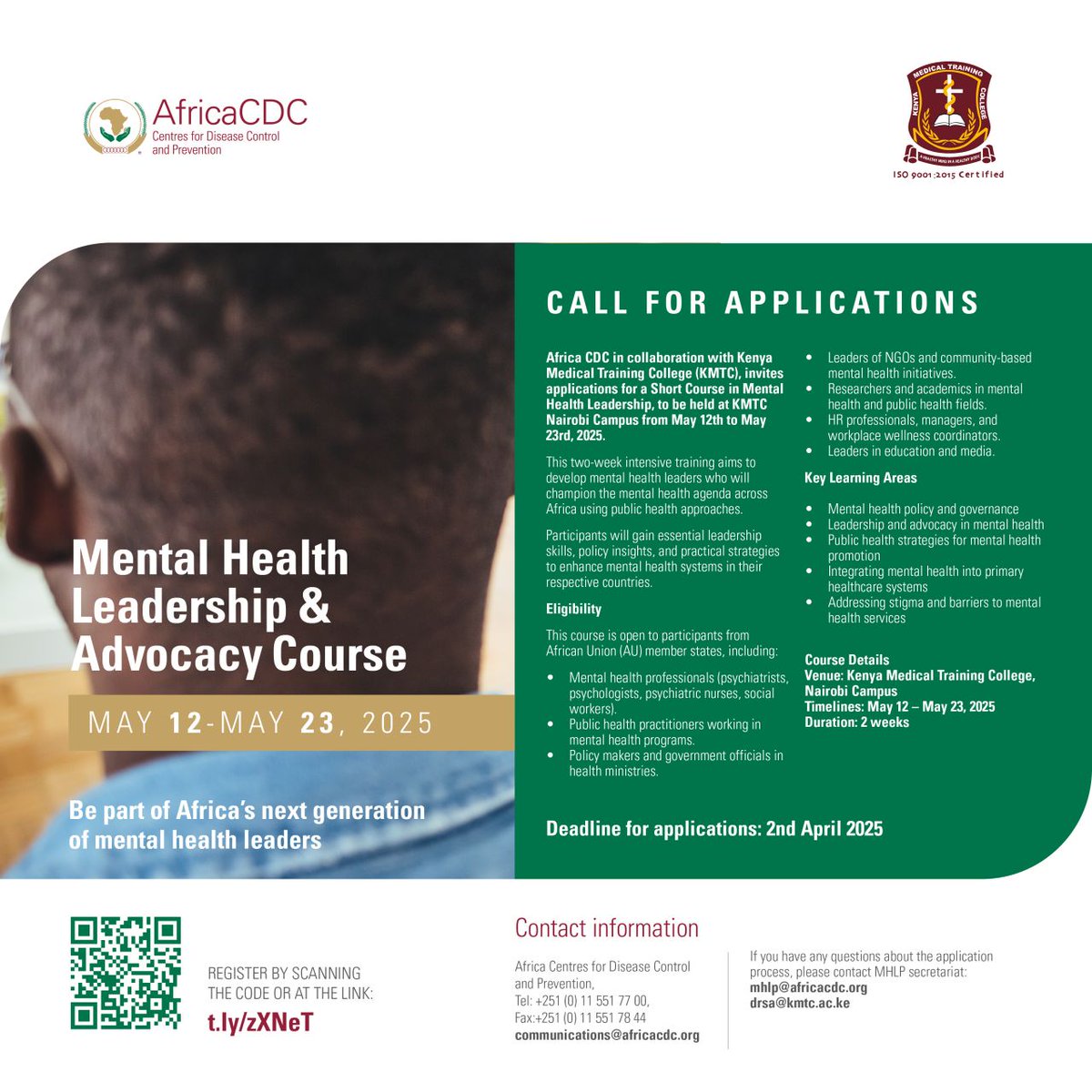 💡 Ready to make a difference? <a href="/AfricaCDC/">Africa CDC</a>’s Mental Health Leadership Programme is equipping mental health practitioners, public health professionals, policymakers, researchers, and community leaders with the tools to drive meaningful change.  

In partnership with <a href="/Kmtc_official/">KMTC</a>