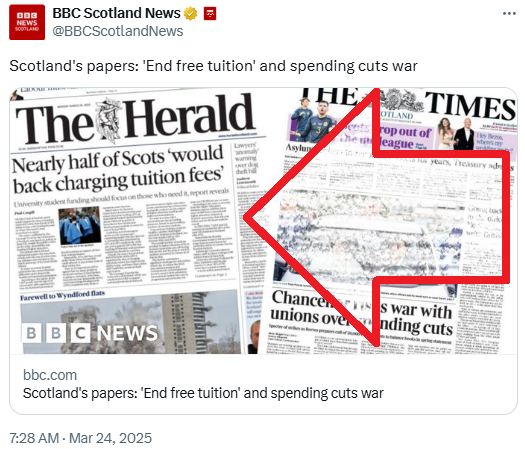 msm_monitor's tweet image. BBC Scotland has been promoting political attacks on free university tuition for weeks. Here's the latest.