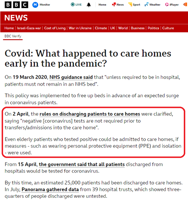 One of the biggest lies promoted by BBC Scotland was that the Scottish Govt was to blame for discharging untested patients into care homes at the start of the pandemic. It was in fact UK Govt advice. BBC Scotland has never reported this despite BBC Verify confirming it.