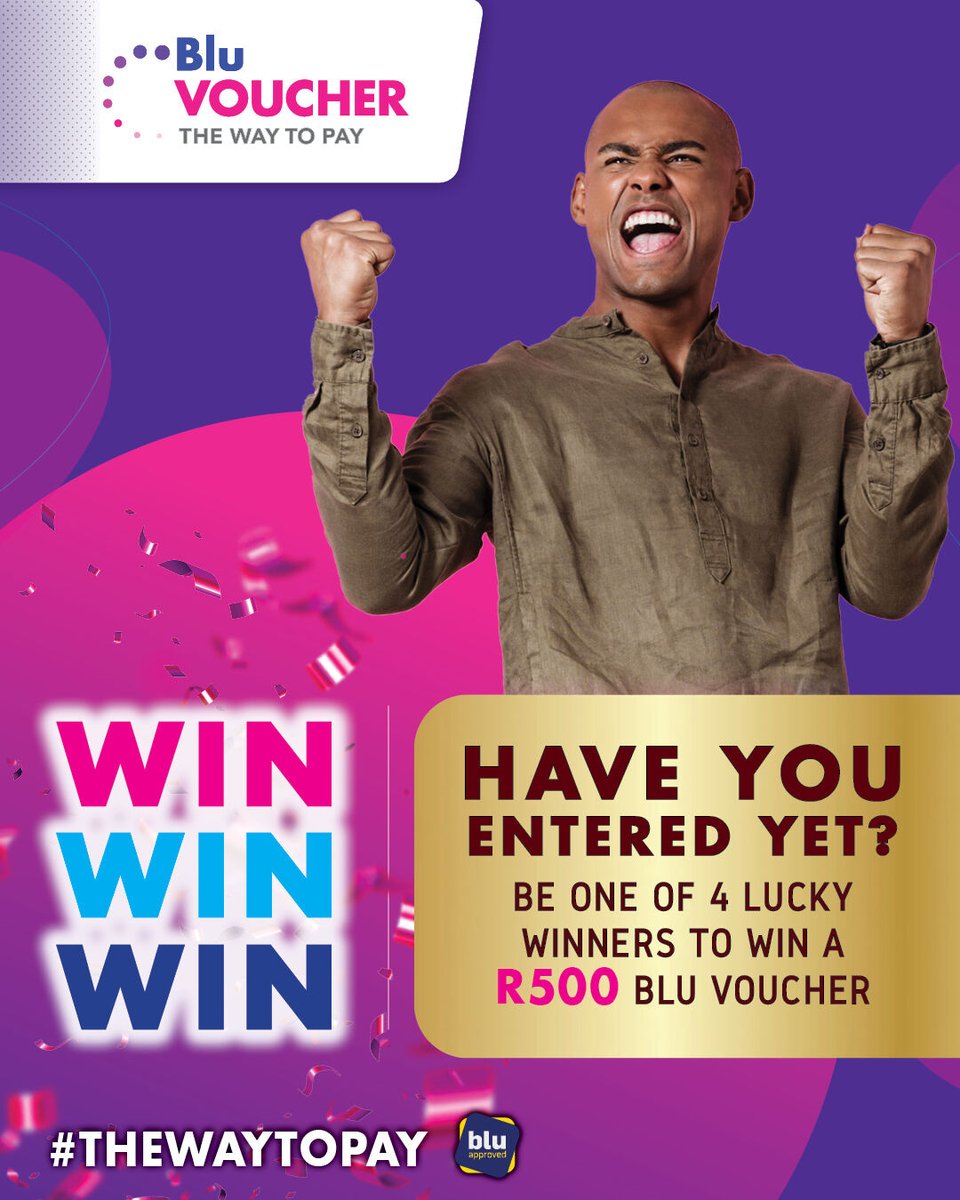 Blu Voucher (@bluvoucher) on Twitter photo ๐ WIN a R500 Blu Voucher โ and your Blu Crew could win too! ๐
Weโre giving FOUR lucky winners the chance to each walk away with a R500 Blu Voucher! Ready to win?
Hereโs how to enter:
1๏ธโฃ Like this post
2๏ธโฃ Share this post
3๏ธโฃ Tag your Blu Crew in the comments โ the more, the ๐ WIN a R500 Blu Voucher โ and your Blu Crew could win too! ๐
Weโre giving FOUR lucky winners the chance to each walk away with a R500 Blu Voucher! Ready to win?
Hereโs how to enter:
1๏ธโฃ Like this post
2๏ธโฃ Share this post
3๏ธโฃ Tag your Blu Crew in the comments โ the more, the