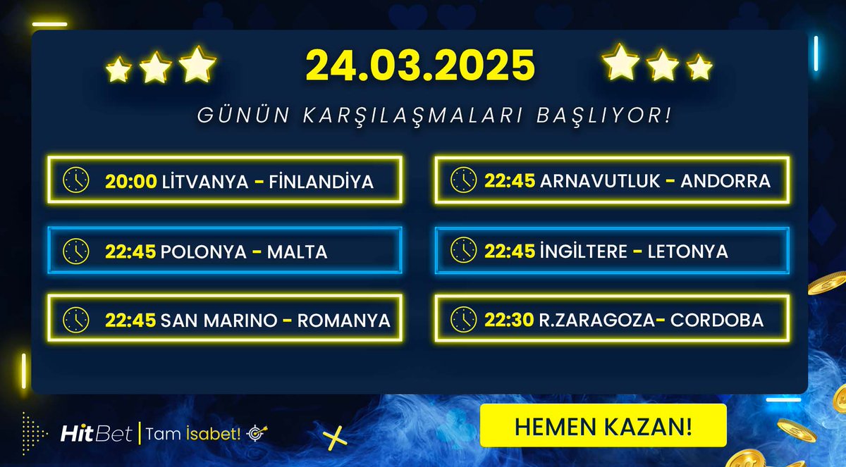 💥 24.03.2025 karşılaşmaları başlıyor! 💥

 👍 En çok kazandıran promosyonlar, en yüksek oranlar ile kazanç sınırı olmadan bahis keyfini Hitbet'te yaşayın!

🌐Güncel Giriş : h.t2m.io/Hitbet-Twitter 

📺Maç Yayınları  : h.t2m.io/Hitbet-Tv 

#Hitbet #Tamisabet🎯