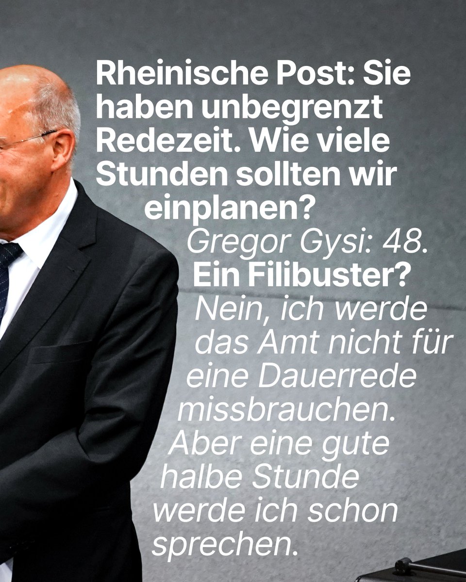 #Konstituierung #Bundestag #Alterspräsident 48? Nein, ich werde das Amt nicht für eine Dauerrede missbrauchen. Aber eine gute halbe Stunde werde ich schon sprechen. #RheinischePost rp-online.de/politik/deutsc…