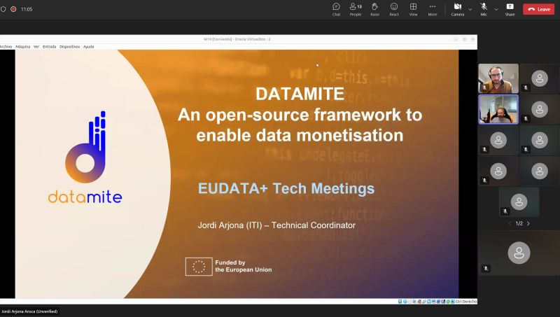 DATAMITE_EU's tweet photo. 🤝Working together🤝 is the key!
We celebrate the EUDATA+ Tech Group Meetings. Last Thursday was the day of DATAMITE!
📷Jordi Arjona from @ITI_TIC and our technical coordinator presenting our #OpenSource framework to enable #DataMonetisation.
The next project is @PISTISproject https://t.co/QMvwUXPpeu
