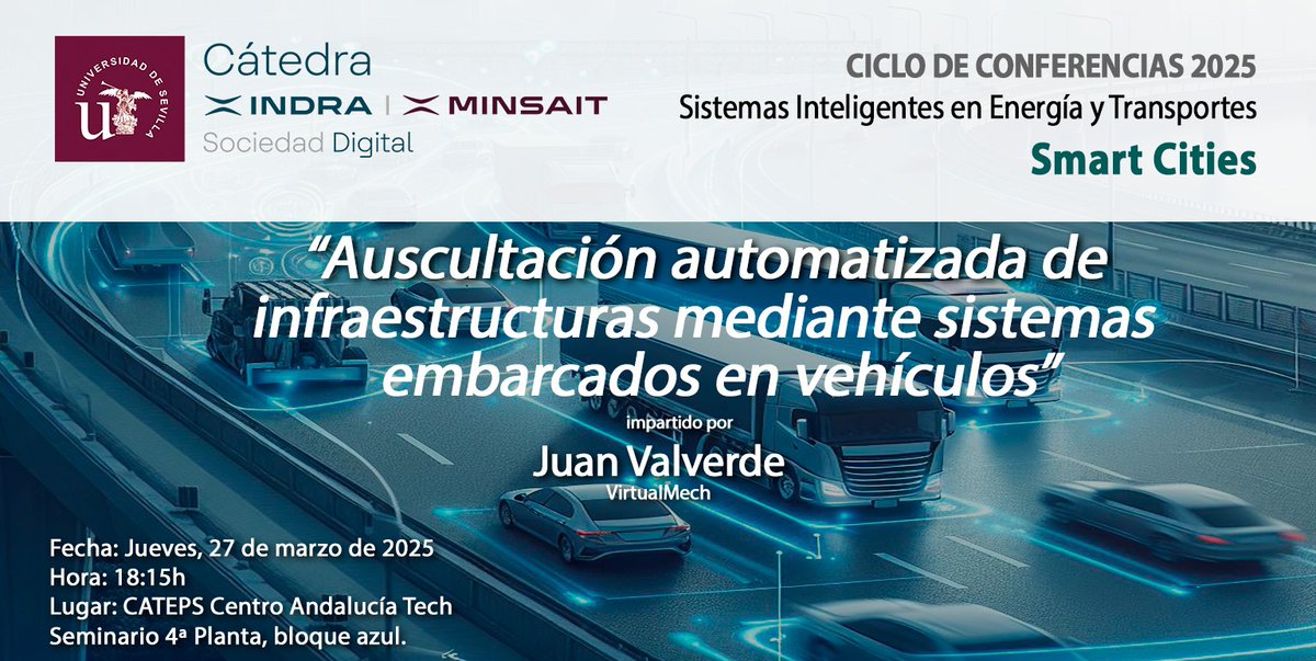 Juan Valverde, de VirtualMech, imparte la conferencia: 𝗔𝘂𝘀𝗰𝘂𝗹𝘁𝗮𝗰𝗶𝗼́𝗻 𝗮𝘂𝘁𝗼𝗺𝗮𝘁𝗶𝘇𝗮𝗱𝗮 𝗱𝗲 𝗶𝗻𝗳𝗿𝗮𝗲𝘀𝘁𝗿𝘂𝗰𝘁𝘂𝗿𝗮𝘀 𝗺𝗲𝗱𝗶𝗮𝗻𝘁𝗲 𝘀𝗶𝘀𝘁𝗲𝗺𝗮𝘀 𝗲𝗺𝗯𝗮𝗿𝗰𝗮𝗱𝗼𝘀 𝗲𝗻 𝘃𝗲𝗵𝗶́𝗰𝘂𝗹𝗼𝘀. 
🗓️27 de marzo
⌚️18:15
🧭CATEPS Cartuja <a href="/Direccion_EPS/">Dirección_EPS</a>